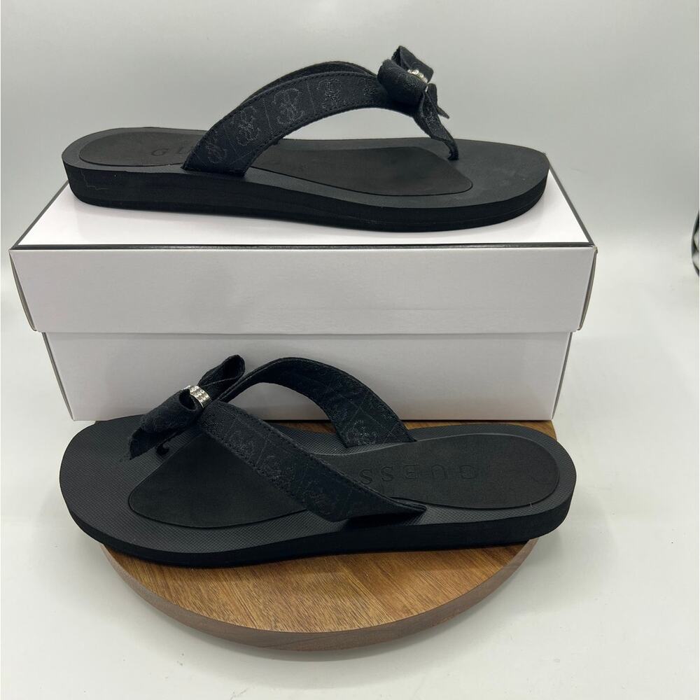 Guess Tuta Black Bow Rhinestone Thong Sandals Women's Size 9 New - Picture 8 of 9
